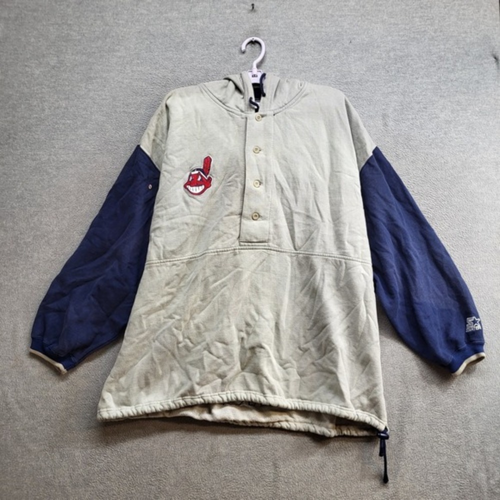 VINTAGE Cleveland Indians Men Hoodie XL Gray Starter Pullover READ